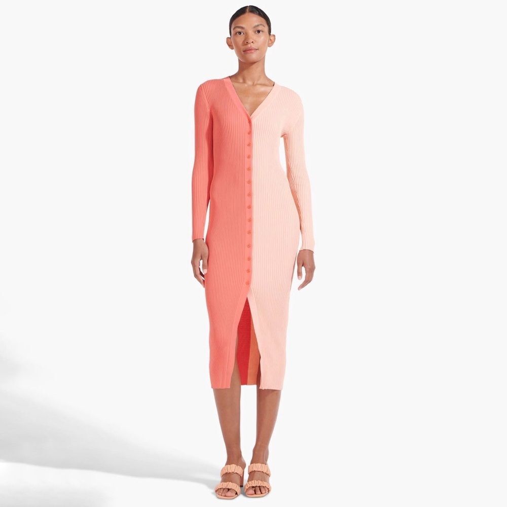 Staud Shoko Colorblock Sweater Dress in Peach Size XS
